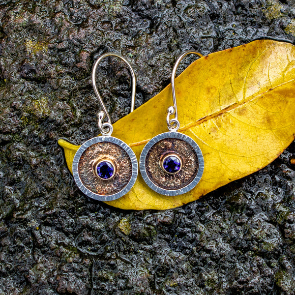 faceted iolite earrings in 14K gold and sterling silver
