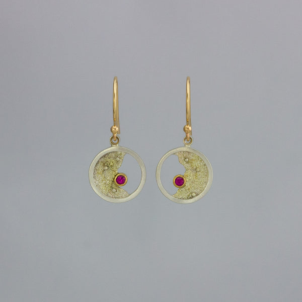 Broken Ice Round Ruby Dangles
