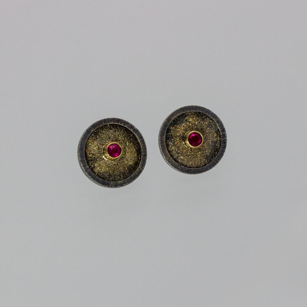 ruby studs in 14K gold and sterling silver